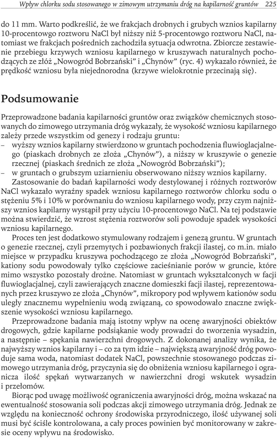 odwrotna.zbiorcze zestawienie przebiegu krzywych wzniosu kapilarnego w kruszywach naturalnych pochodzących ze złóż Nowogród Bobrzański i Chynów (ryc.