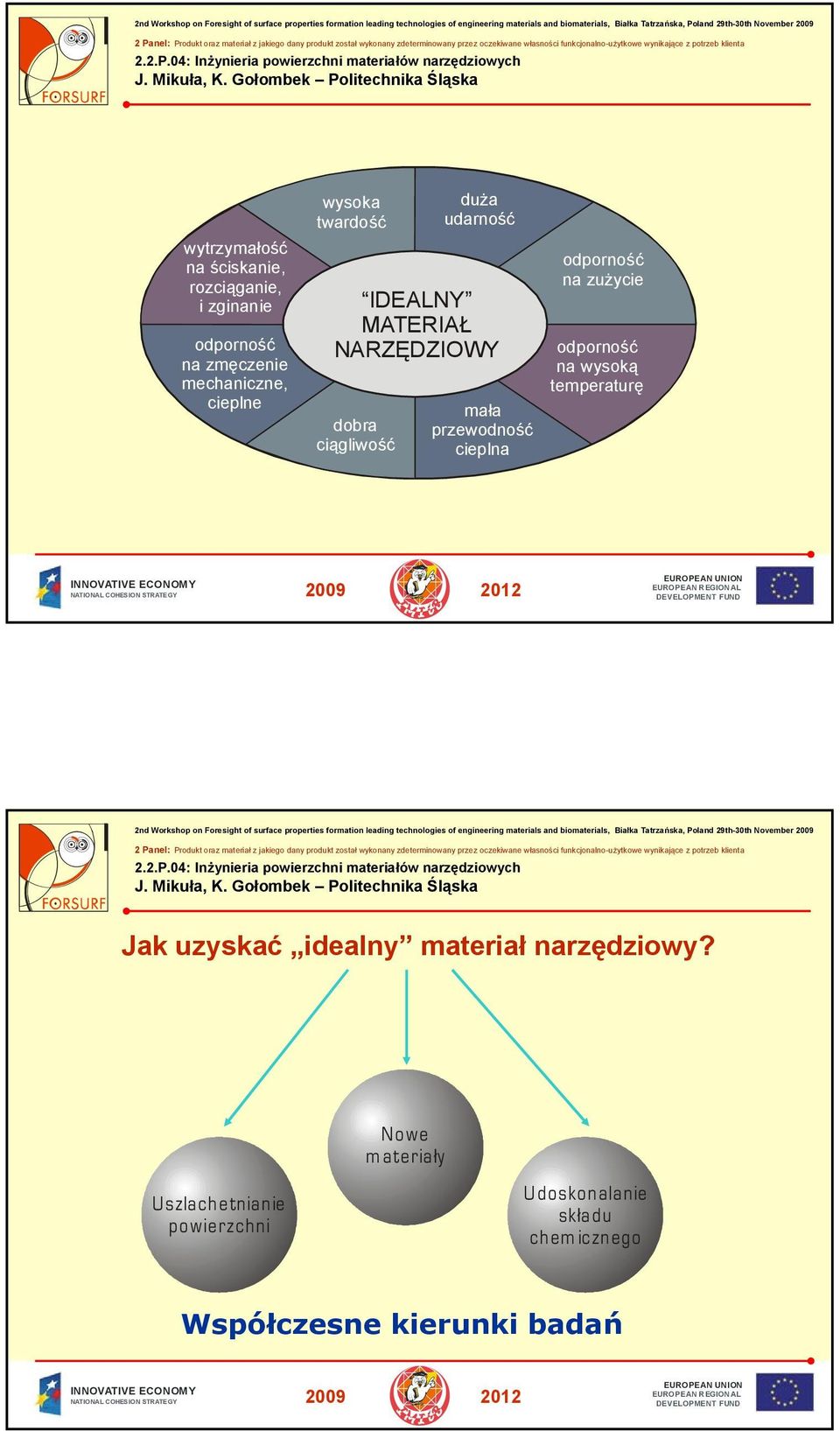 odporność na zużycie odporność na wysoką temperaturę nd Workshop on Foresight of surface properties formation leading technologies of engineering materials and biomaterials, Białka