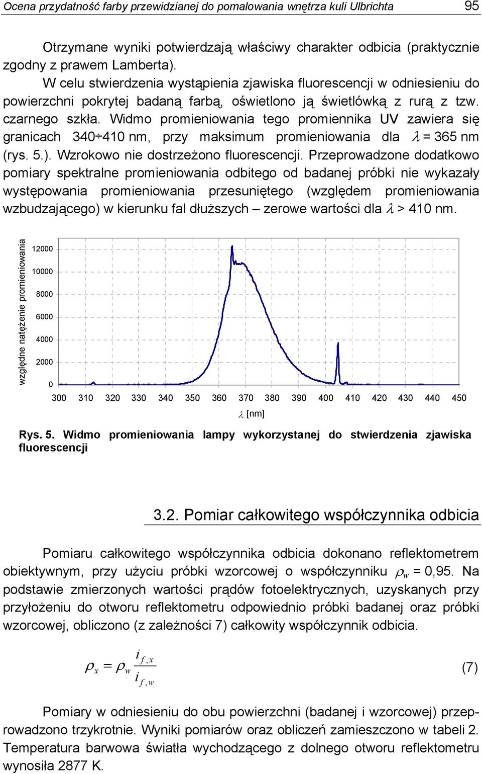 Widmo promieniowania tego promiennika UV zawiera się granicach 340 410 nm, przy maksimum promieniowania dla = 365 nm (rys. 5.). Wzrokowo nie dostrzeżono fluorescencji.