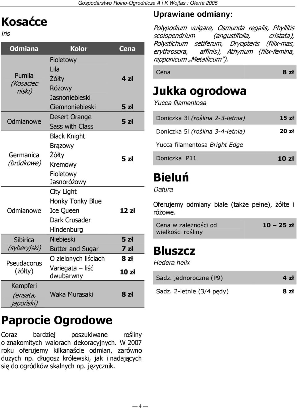Kempferi (ensata, japoński) O zielonych liściach Variegata liść dwubarwny Waka Murasaki Paprocie Ogrodowe Coraz bardziej poszukiwane rośliny o znakomitych walorach dekoracyjnych.