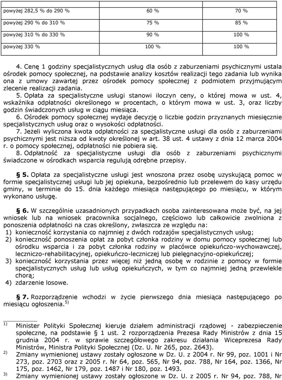 przez ośrodek pomocy społecznej z podmiotem przyjmującym zlecenie realizacji zadania. 5. Opłata za specjalistyczne usługi stanowi iloczyn ceny, o której mowa w ust.