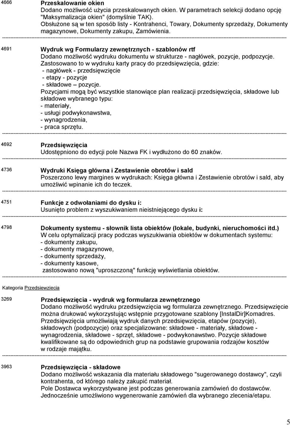 4691 Wydruk wg Formularzy zewnętrznych - szablonów rtf Dodano możliwość wydruku dokumentu w strukturze - nagłówek, pozycje, podpozycje.