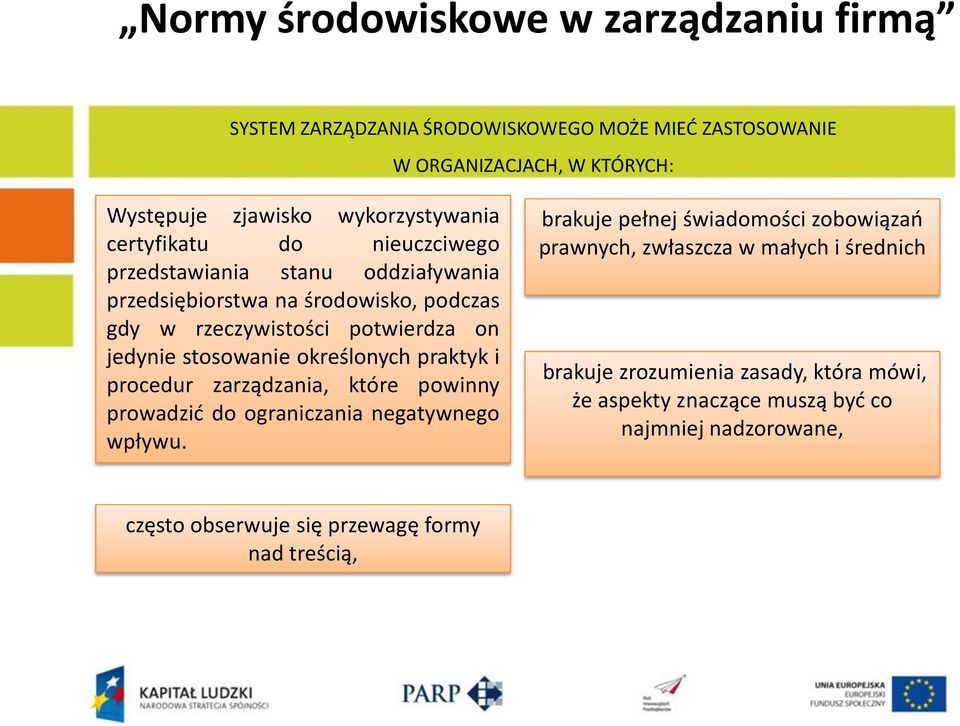 procedur zarządzania, które powinny prowadzić do ograniczania negatywnego wpływu.