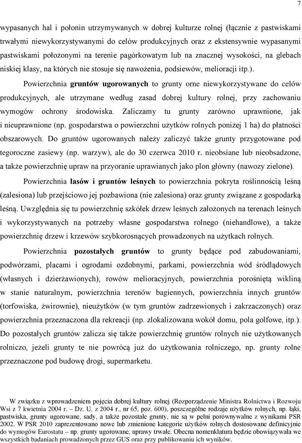 Powierzchnia gruntów ugorowanych to grunty orne niewykorzystywane do celów produkcyjnych, ale utrzymane według zasad dobrej kultury rolnej, przy zachowaniu wymogów ochrony środowiska.