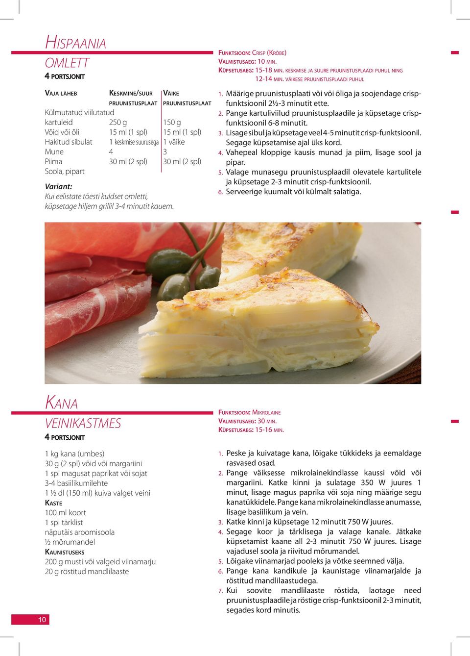 FUNKTSIOON: CRISP (KRÕBE) VALMISTUSAEG: 10 MIN. KÜPSETUSAEG: 15-18 MIN. KESKMISE JA SUURE PRUUNISTUSPLAADI PUHUL NING 12-14 MIN. VÄIKESE PRUUNISTUSPLAADI PUHUL 1.