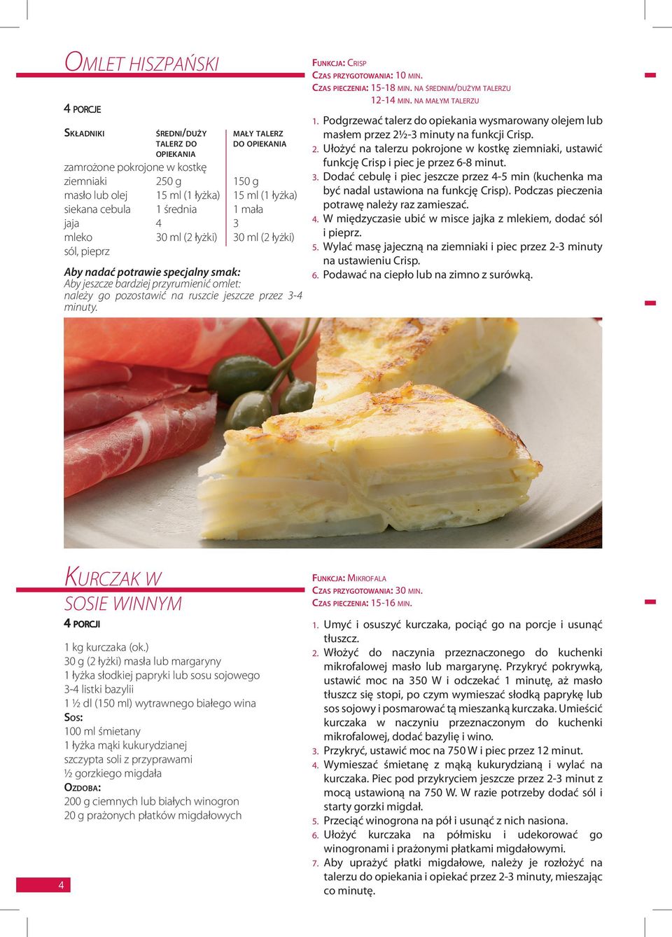 przez 3-4 minuty. FUNKCJA: CRISP CZAS PRZYGOTOWANIA: 10 MIN. CZAS PIECZENIA: 15-18 MIN. NA ŚREDNIM/DUŻYM TALERZU 12-14 MIN. NA MAŁYM TALERZU 1.