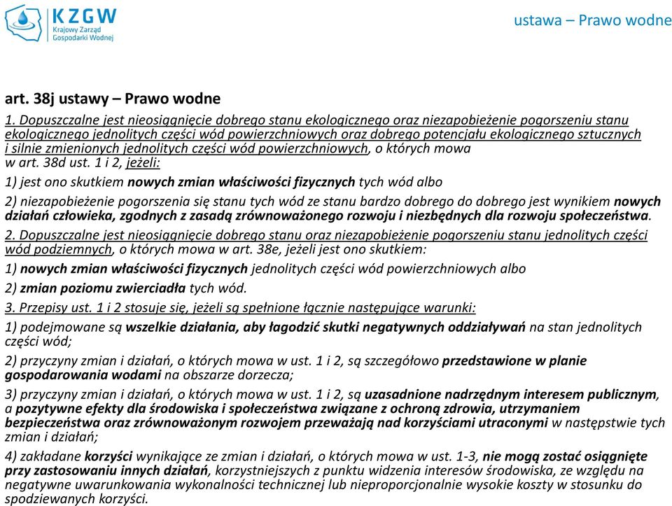 sztucznych i silnie zmienionych jednolitych części wód powierzchniowych, o których mowa w art. 38d ust.