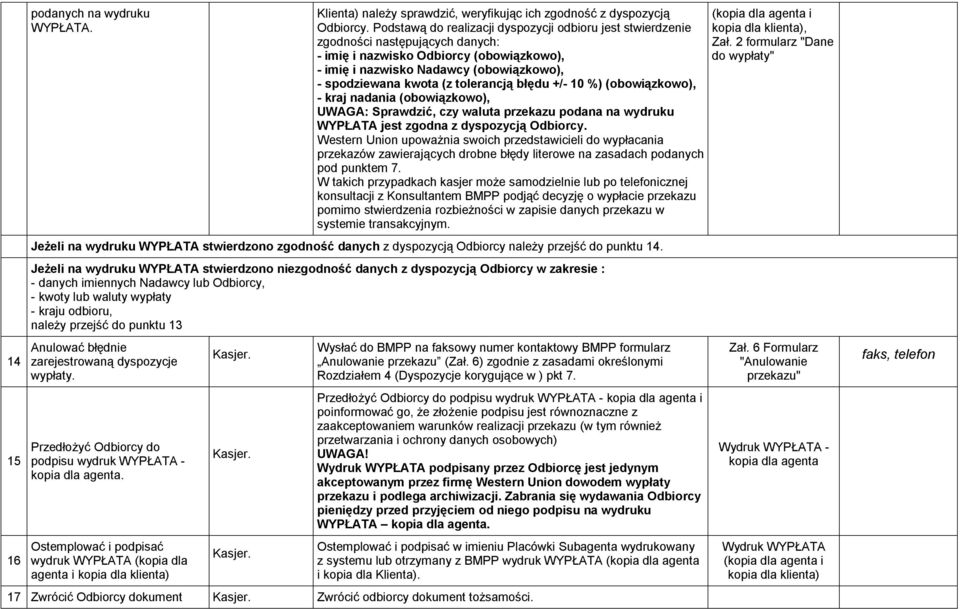 tolerancją błędu +/- 10 %) (obowiązkowo), - kraj nadania (obowiązkowo), UWAGA: Sprawdzić, czy waluta przekazu podana na wydruku WYPŁATA jest zgodna z dyspozycją Odbiorcy.