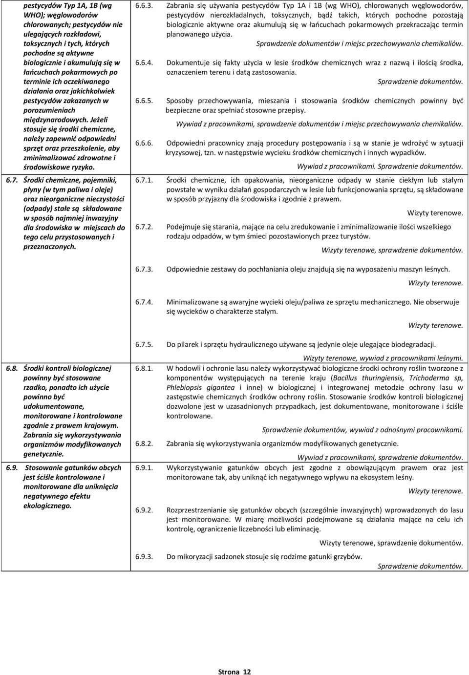 Jeżeli stosuje się środki chemiczne, należy zapewnić odpowiedni sprzęt oraz przeszkolenie, aby zminimalizować zdrowotne i środowiskowe ryzyko. 6.7.