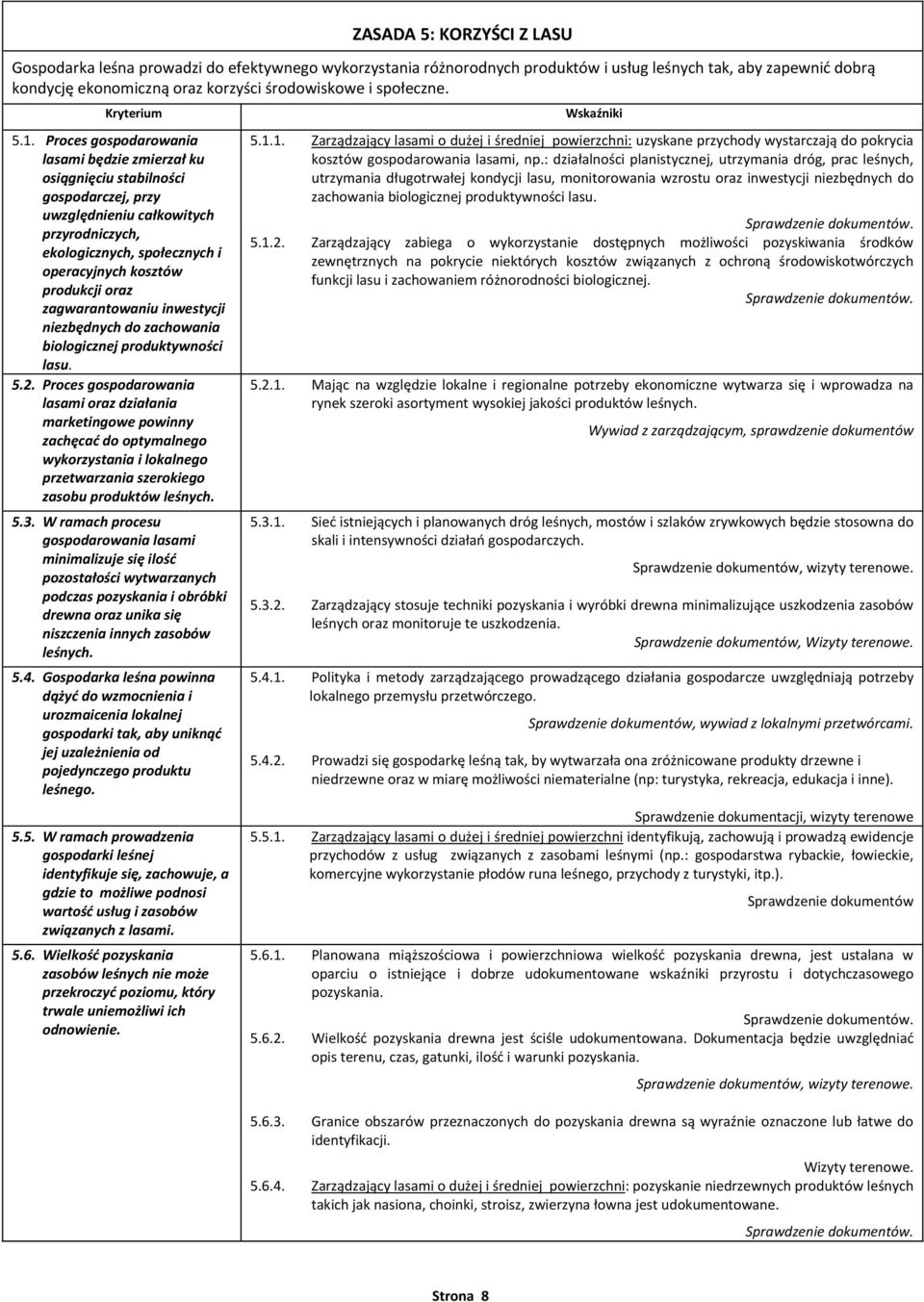 Proces gospodarowania lasami będzie zmierzał ku osiągnięciu stabilności gospodarczej, przy uwzględnieniu całkowitych przyrodniczych, ekologicznych, społecznych i operacyjnych kosztów produkcji oraz