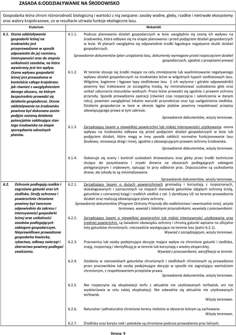 Ocena oddziaływania gospodarki leśnej na środowisko jest przeprowadzana w sposób odpowiedni do jej rozmiaru, intensywności oraz do stopnia unikalności zasobów, na które wywierany jest ten wpływ.