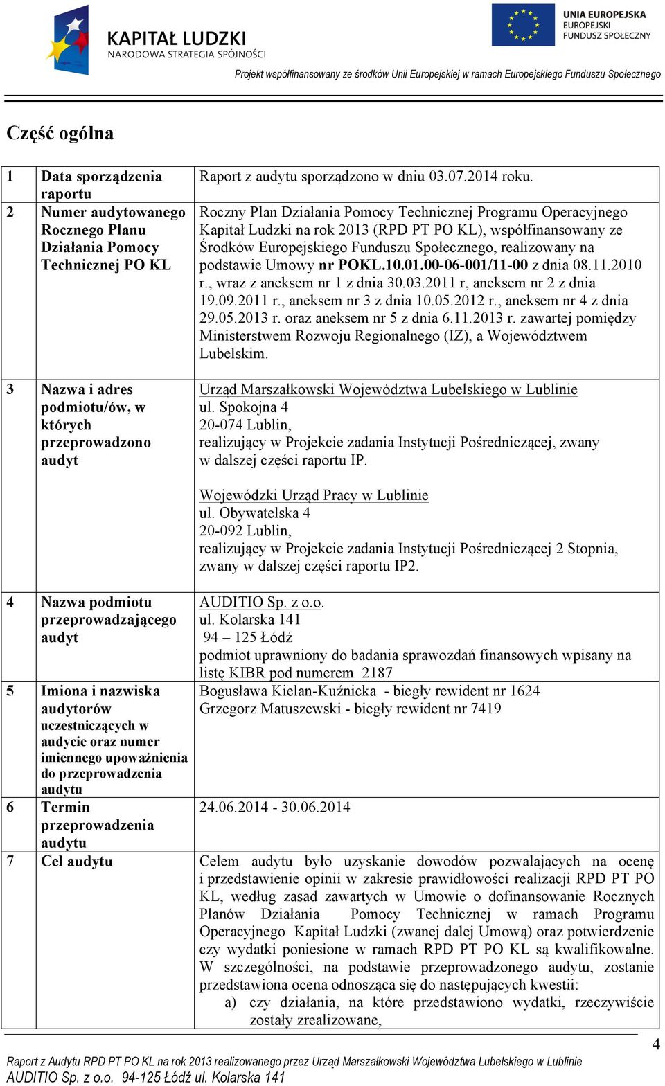 Roczny Plan Działania Pomocy Technicznej Programu Operacyjnego Kapitał Ludzki na rok 2013 (RPD PT PO KL), współfinansowany ze Środków Europejskiego Funduszu Społecznego, realizowany na podstawie