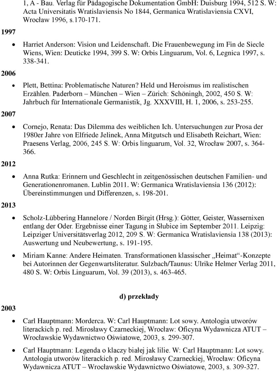 Plett, Bettina: Problematische Naturen? Held und Heroismus im realistischen Erzählen. Paderborn München Wien Zürich: Schöningh, 2002, 450 S. W: Jahrbuch für Internationale Germanistik, Jg. XXXVIII, H.