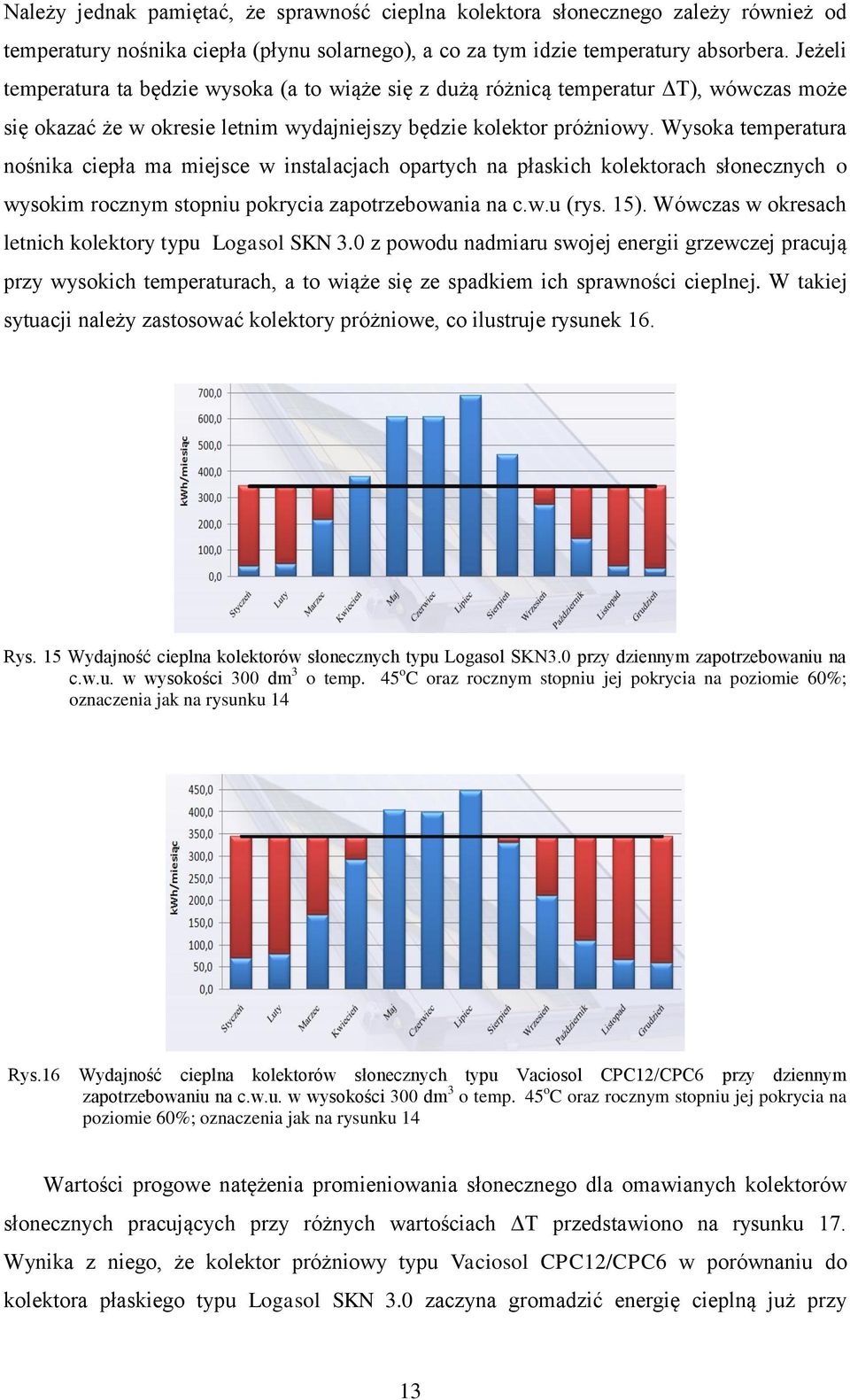 Wysoka temperatura nośnika ciepła ma miejsce w instalacjach opartych na płaskich kolektorach słonecznych o wysokim rocznym stopniu pokrycia zapotrzebowania na c.w.u (rys. 15).