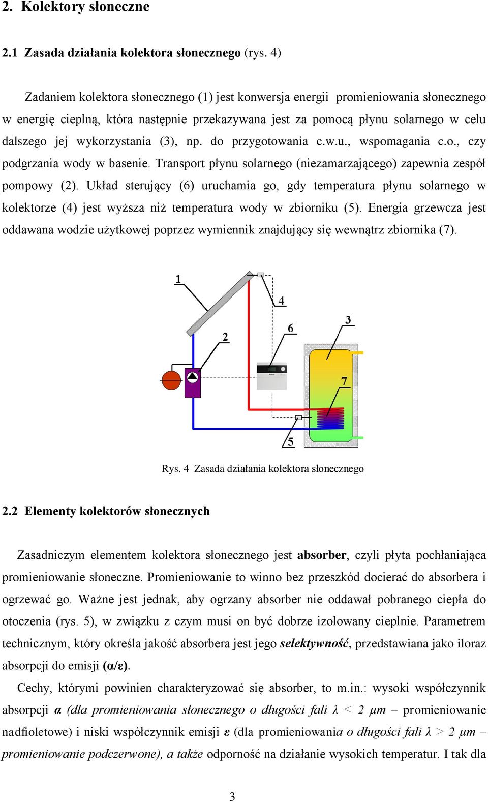 wykorzystania (3), np. do przygotowania c.w.u., wspomagania c.o., czy podgrzania wody w basenie. Transport płynu solarnego (niezamarzającego) zapewnia zespół pompowy (2).