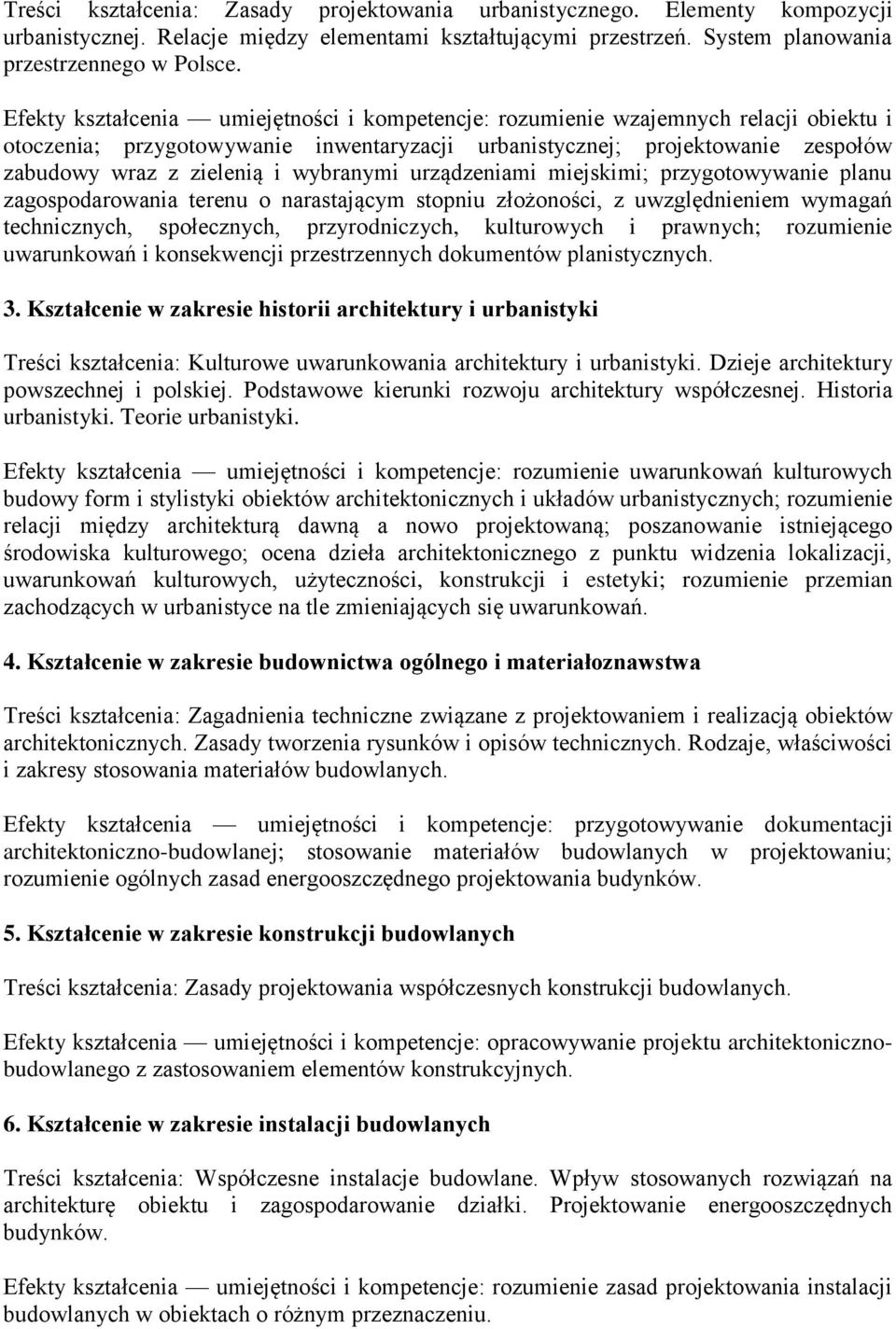 wybranymi urządzeniami miejskimi; przygotowywanie planu zagospodarowania terenu o narastającym stopniu złożoności, z uwzględnieniem wymagań technicznych, społecznych, przyrodniczych, kulturowych i