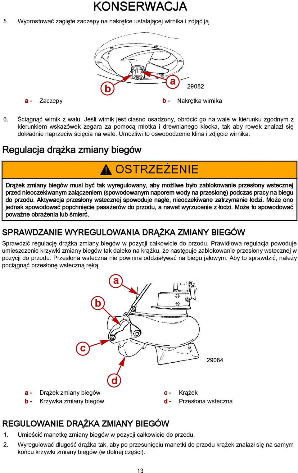 wale. Umożliwi to oswobodzenie klina i zdjęcie wirnika. Regulacja drążka zmiany biegów!