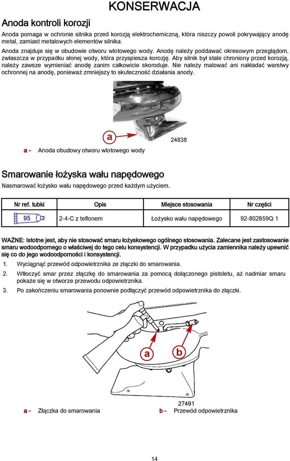 Aby silnik był stale chroniony przed korozją, należy zawsze wymieniać anodę zanim całkowicie skoroduje.