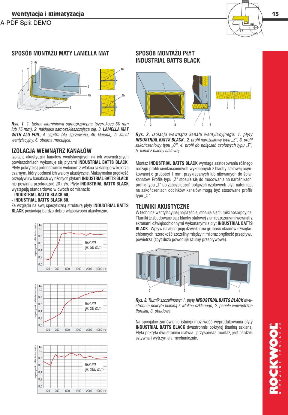 IZOLACJA WEWNĄTRZ KANAŁÓW Izolację akustyczną kanałów wentylacyjnych na ich wewnętrznych powierzchniach wykonuje się płytami INDUSTRIAL BATTS BLACK.
