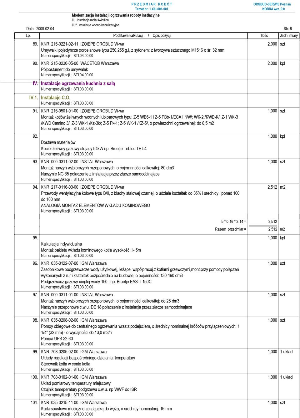 KNR 215-0501-01-00 IZOiEPB ORGBUD W-wa 1,000 szt Montaż kotłów żeliwnych wodnych lub parowych typu: Z-5 WB6-1 i Z-5 PBb-1/ECA I NW/; WK-2 /KWD-K/; Z-1 WK-3 /KWD Camino 3/; Z-3 WK-1 /Kz-3k/; Z-5 Pk-1;