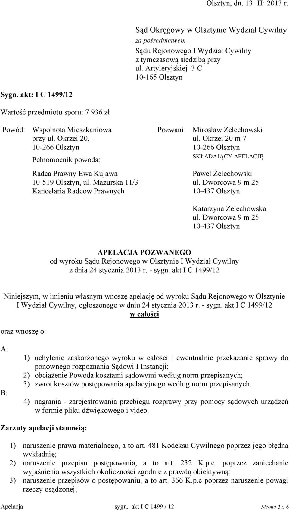 Sąd Okręgowy w Olsztynie Wydział Cywilny - PDF Free Download