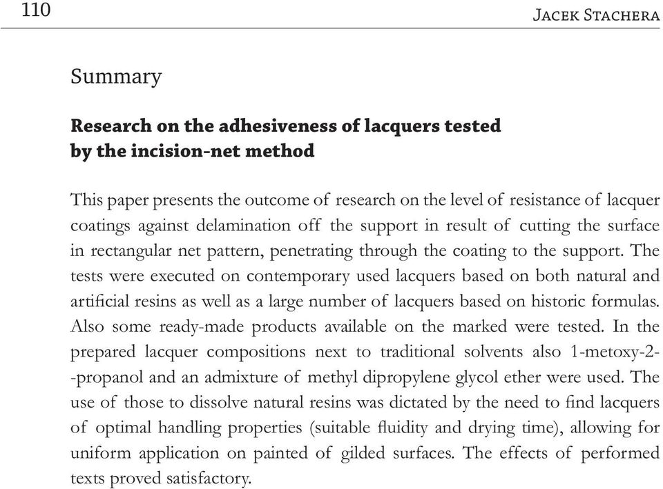 adhesiveness of lacquers