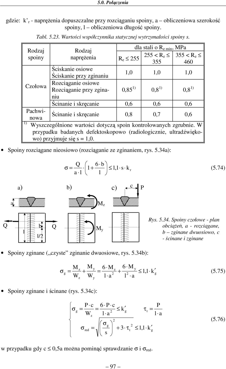 Wrości współcynnik sycnej wyrymłości spoiny s. odj nprężeni e 55 dl sli o e min, M 55 < e 355 355 < e 460 Ścinnie i skręcnie 0,8 0,7 0,6 Wysceólnione wrości doycą spoin konrolownych rubnie.