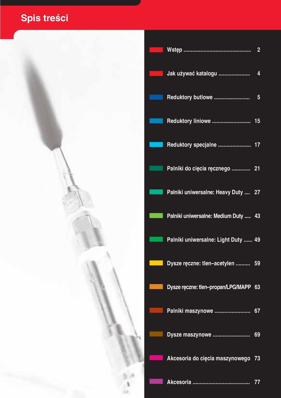 .. 27 Palniki uniwersalne: Medium Duty... 43 Palniki uniwersalne: Light Duty... 49 Dysze ręczne: tlen acetylen.