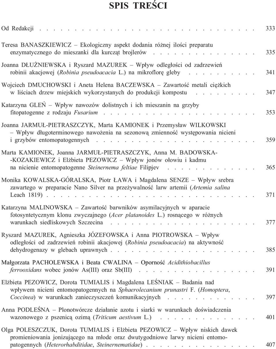 ......... 341 Wojciech DMUCHOWSKI i Aneta Helena BACZEWSKA Zawartoœæ metali ciê kich w liœciach drzew miejskich wykorzystanych do produkcji kompostu.