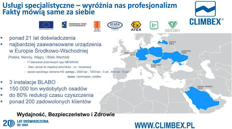 zbiorników, rur, kanalizacji - sprzęt wysokiego ciśnienia HD pompy ; 3000 bar, 1000 bar - 3 szt, 500 bar -15 szt, dysze ; tankmaster, rotaflex 3