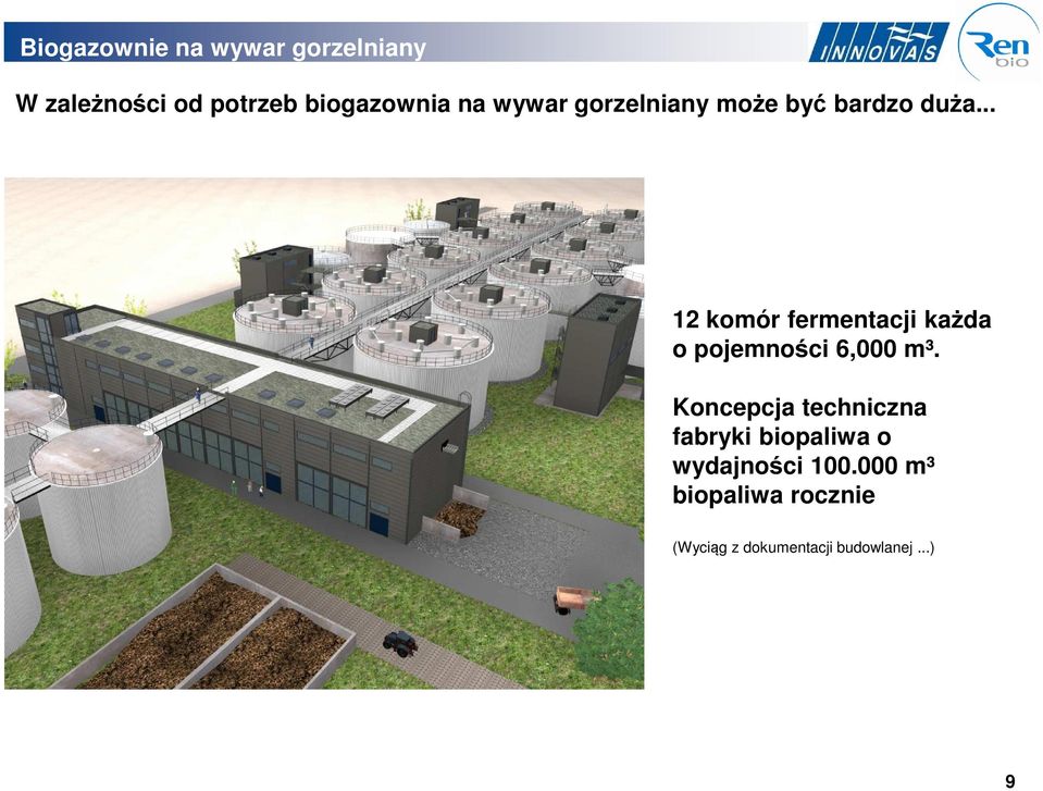 .. 12 komór fermentacji każda o pojemności 6,000 m³.