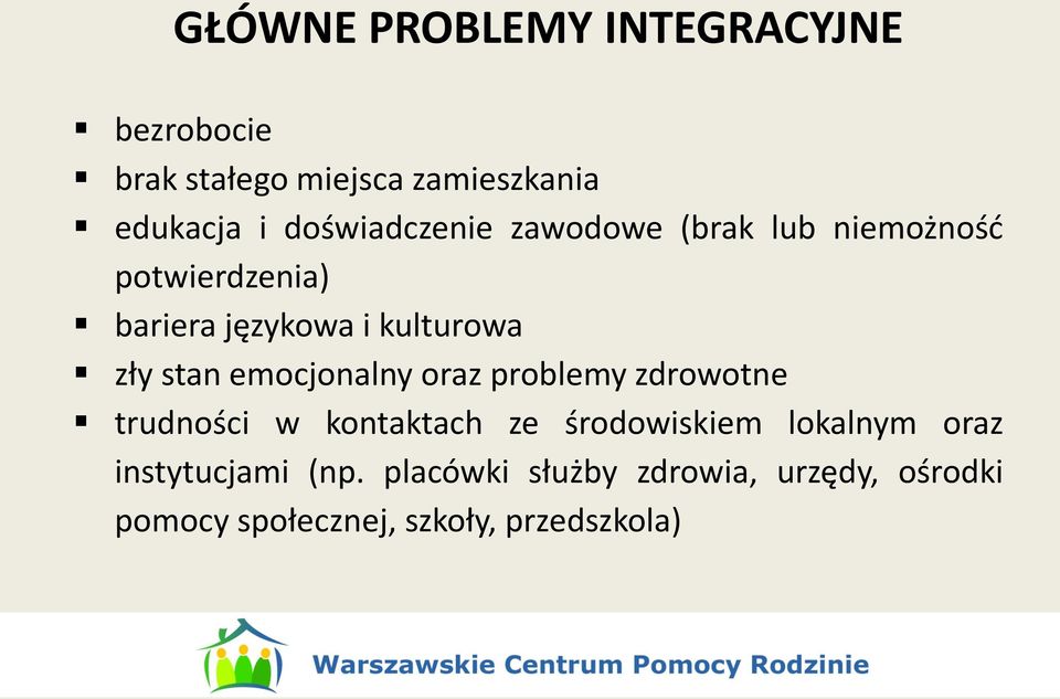 stan emocjonalny oraz problemy zdrowotne trudności w kontaktach ze środowiskiem lokalnym