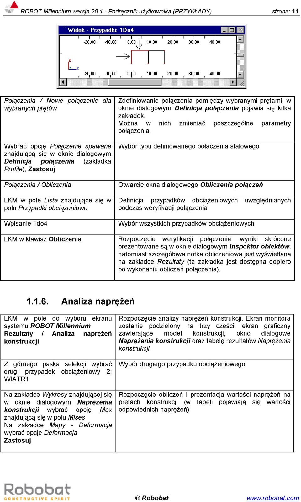 Profile), Zastosuj Połączenia / Obliczenia LKM w pole Lista znajdujące się w polu Przypadki obciążeniowe Wpisanie 1do4 Zdefiniowanie połączenia pomiędzy wybranymi prętami; w oknie dialogowym