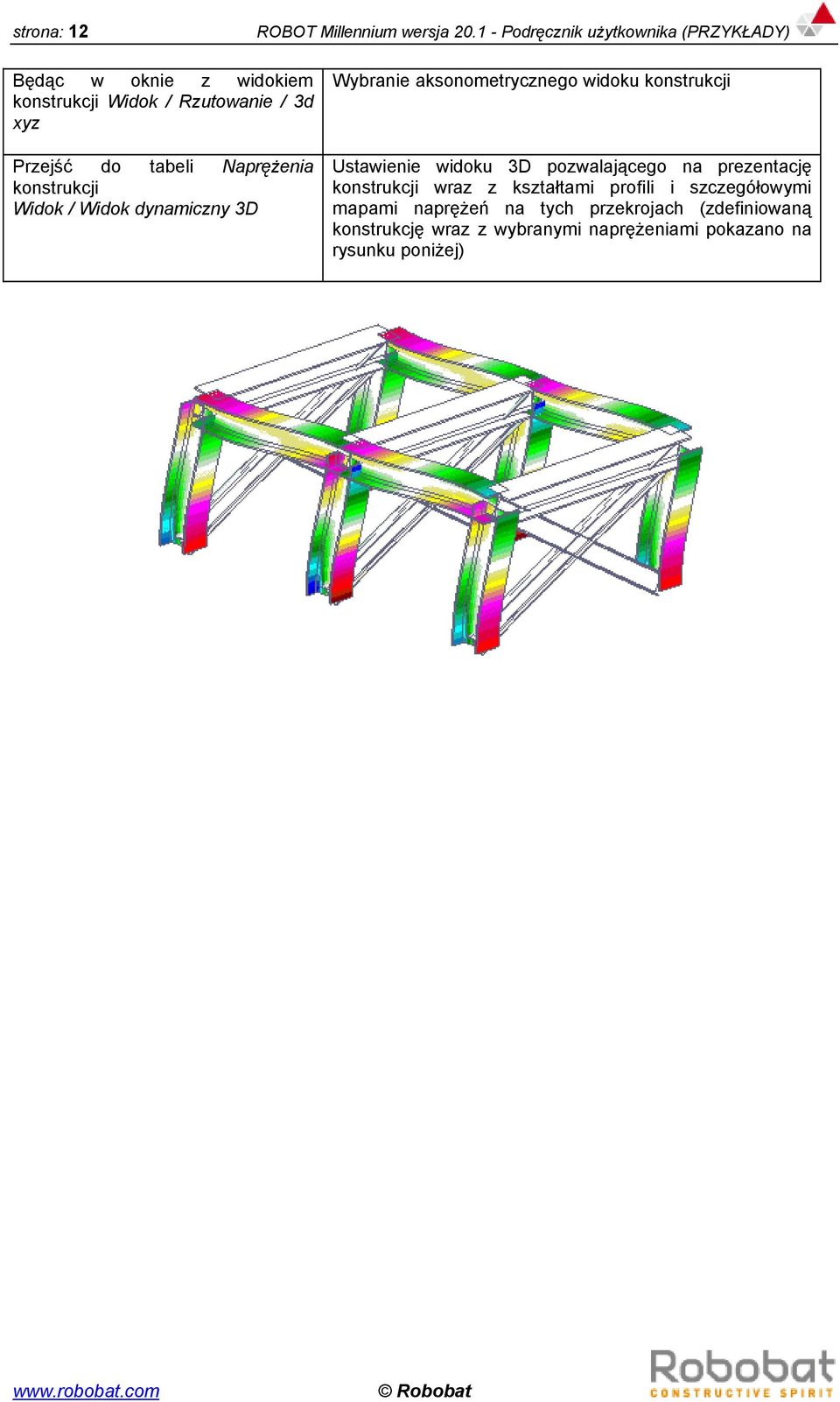 Naprężenia konstrukcji Widok / Widok dynamiczny 3D Wybranie aksonometrycznego widoku konstrukcji Ustawienie widoku 3D