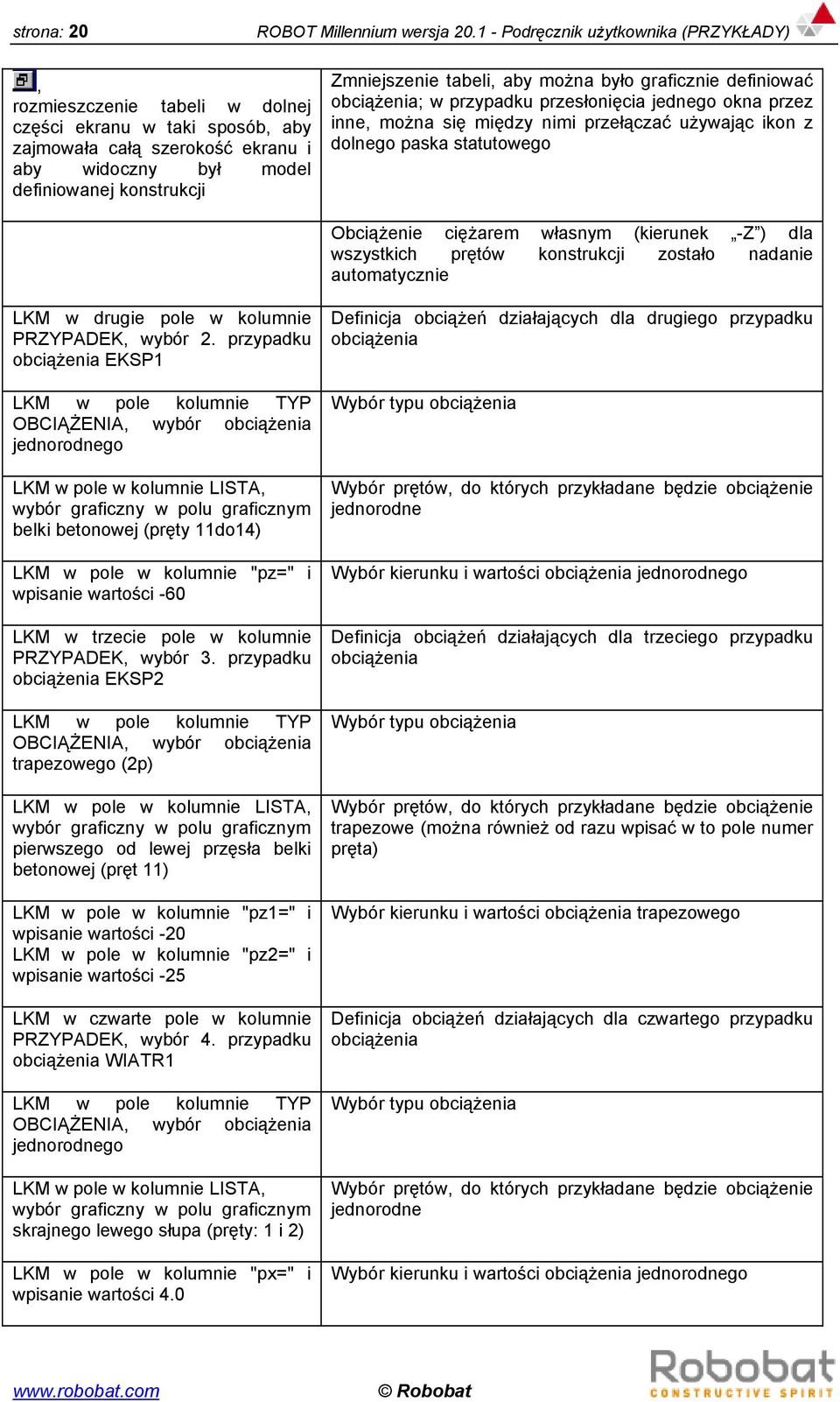 tabeli, aby można było graficznie definiować obciążenia; w przypadku przesłonięcia jednego okna przez inne, można się między nimi przełączać używając ikon z dolnego paska statutowego Obciążenie