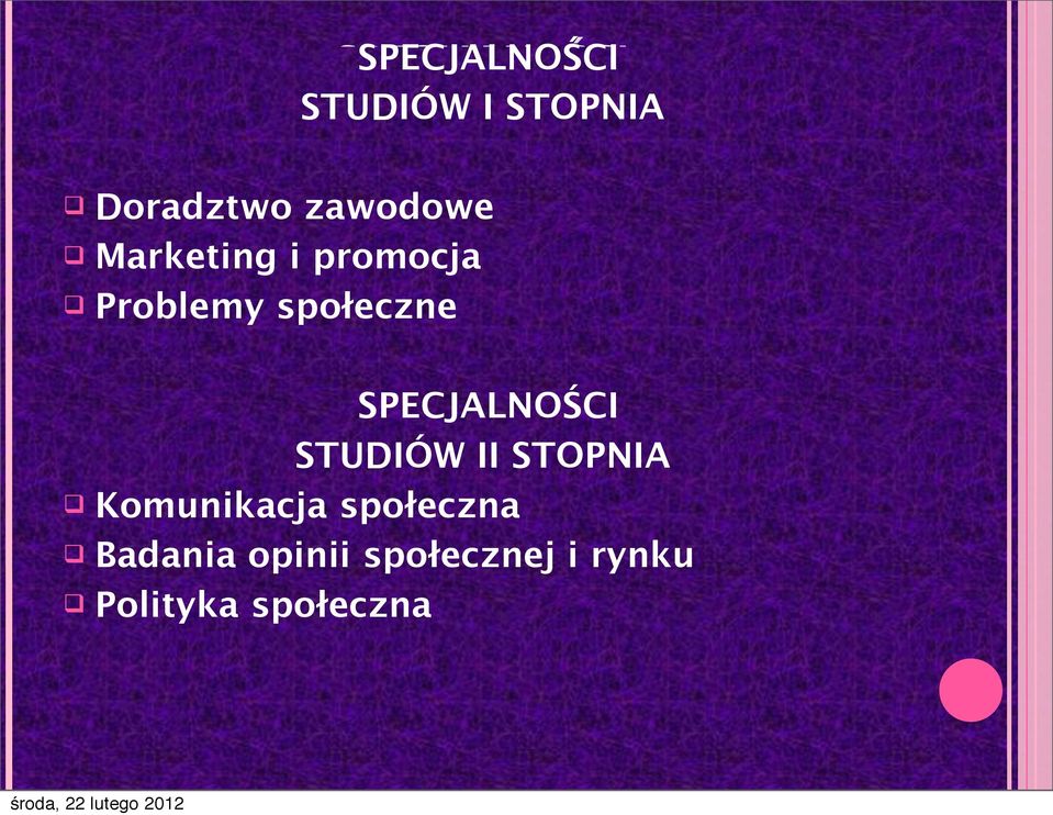 SPECJALNOŚCI STUDIÓW II STOPNIA Komunikacja