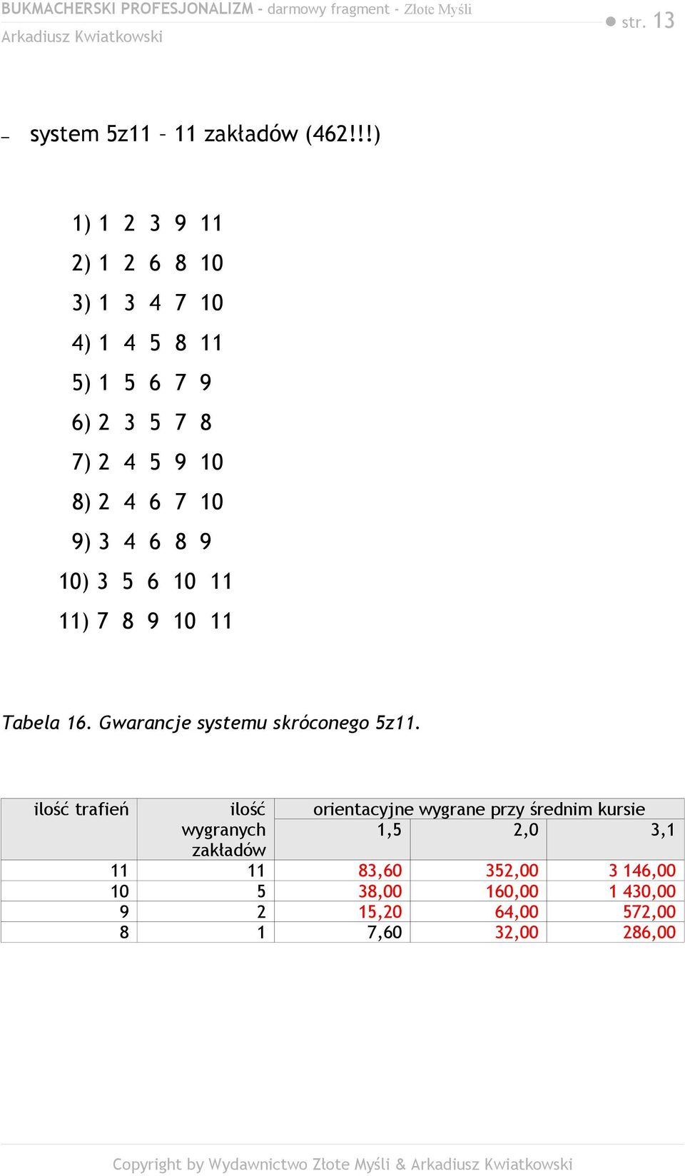 7 10 9) 3 4 6 8 9 10) 3 5 6 10 11 11) 7 8 9 10 11 Tabela 16. Gwarancje systemu skróconego 5z11.