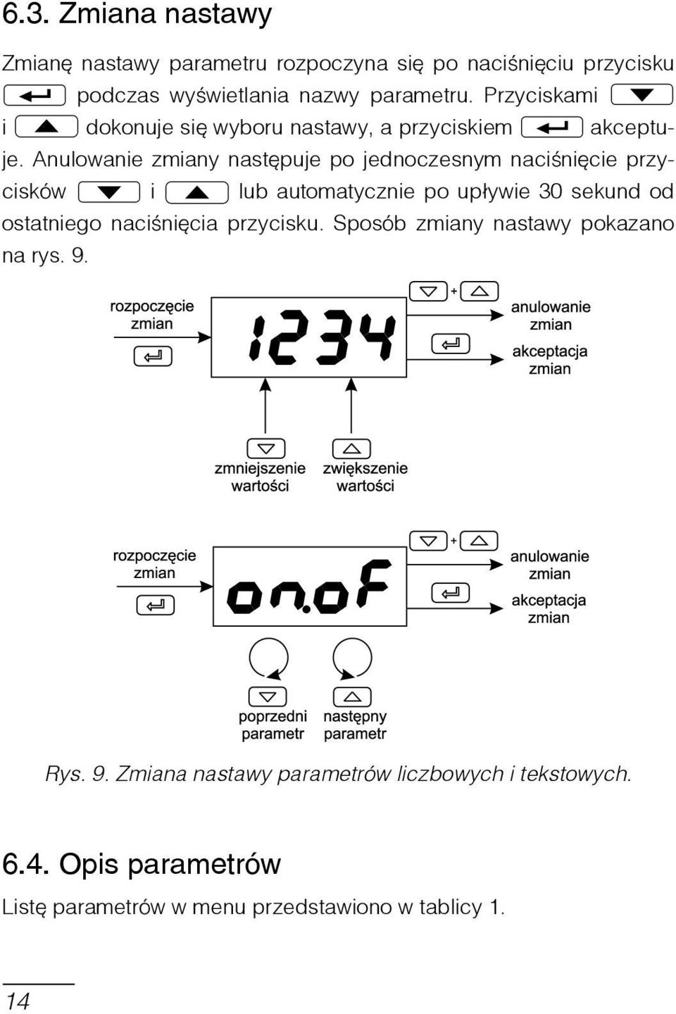 Anulowanie zmiany następuje po jednoczesnym naciśnięcie przycisków i lub automatycznie po upływie 30 sekund od ostatniego