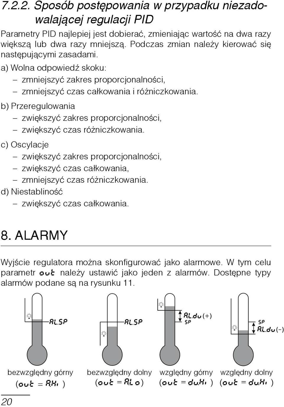 b) Przeregulowania zwiększyć zakres proporcjonalności, zwiększyć czas różniczkowania. c) Oscylacje zwiększyć zakres proporcjonalności, zwiększyć czas całkowania, zmniejszyć czas różniczkowania.