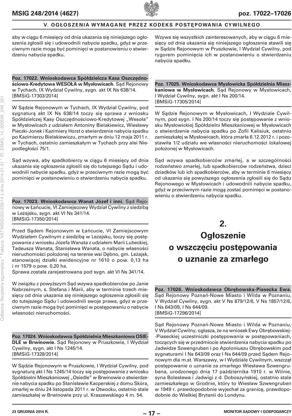 pominięci w postanowieniu o stwierdzeniu nabycia spadku.