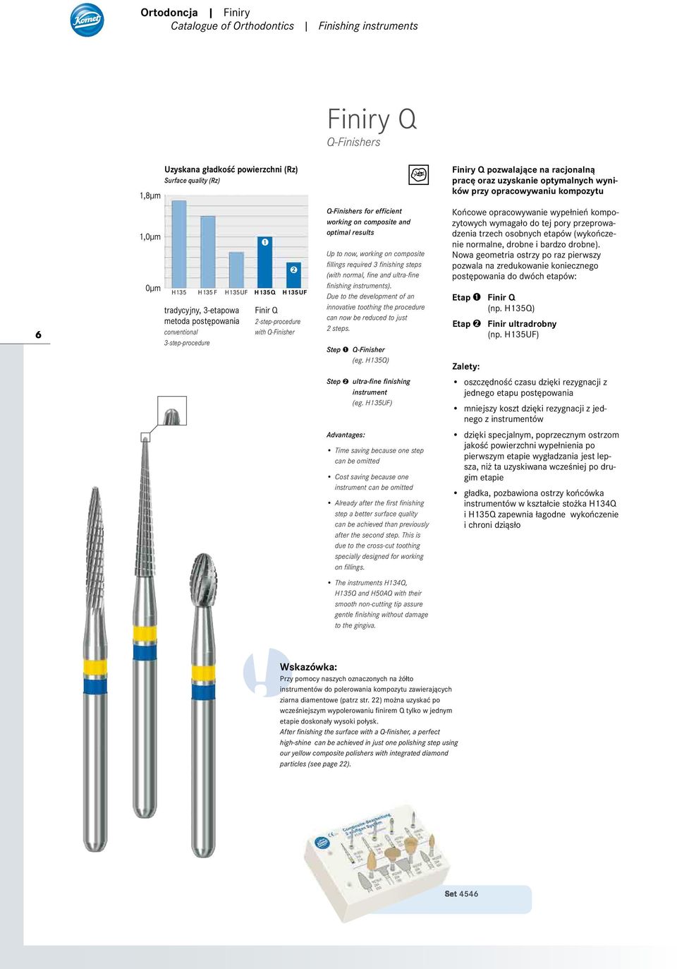 2-step-procedure with Q-Finisher Q-Finishers for efficient working on composite and optimal results Up to now, working on composite fillings required 3 finishing steps (with normal, fine and
