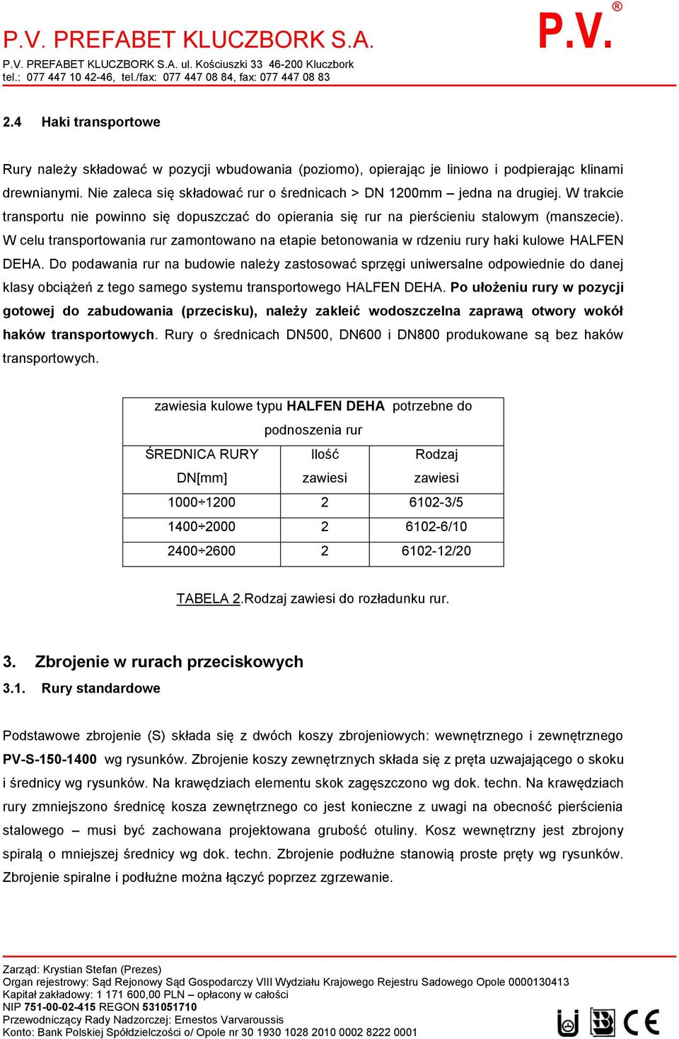 W celu transportowania rur zamontowano na etapie betonowania w rdzeniu rury haki kulowe HALFEN DEHA.