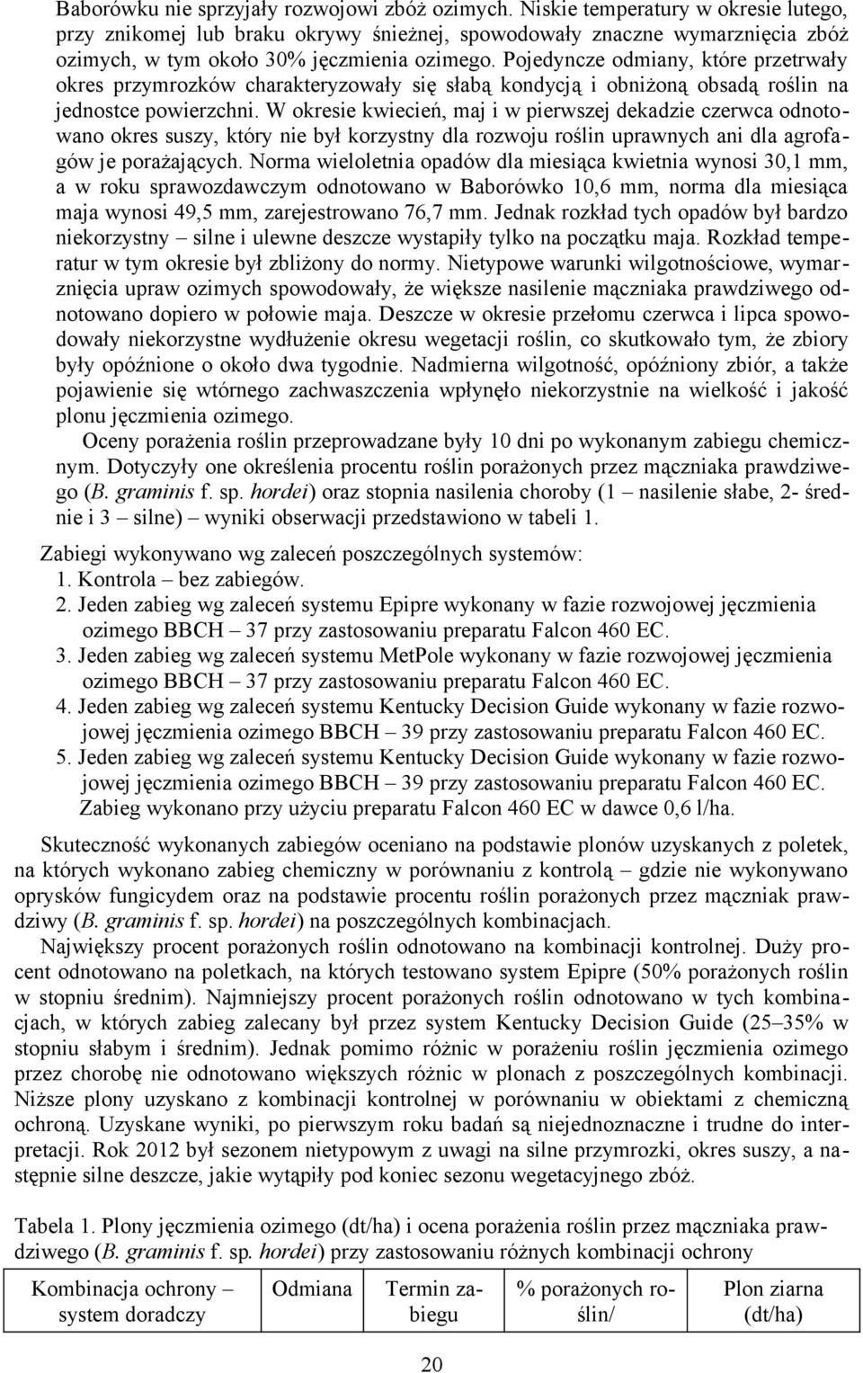 Pojedyncze odmiany, które przetrwały okres przymrozków charakteryzowały się słabą kondycją i obniżoną obsadą roślin na jednostce powierzchni.