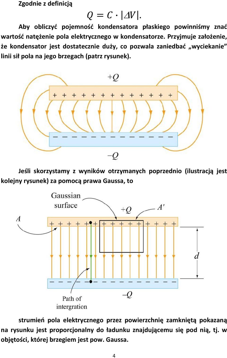 Jeśli skorzystamy z wyników otrzymanych poprzednio (ilustracją jest kolejny rysunek) za pomocą prawa Gaussa, to strumieo pola elektrycznego