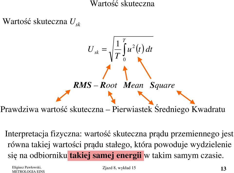 wartość skuteczna prądu przemiennego jest równa takiej wartości prądu stałego, która