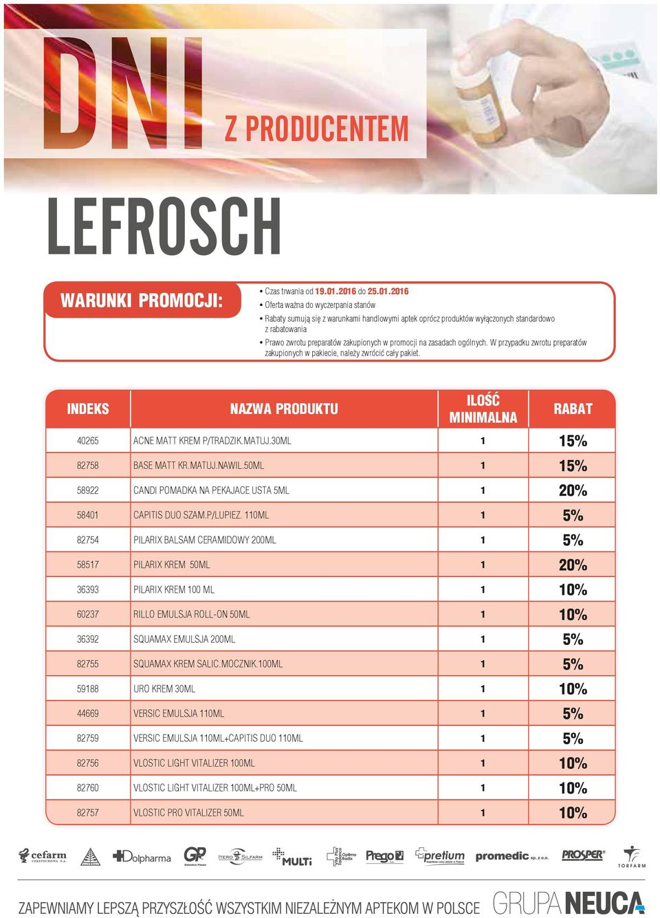 promocji na zasadach ogólnych. W przypadku zwrotu preparatów zakupionych w pakiecie, należy zwrócić cały pakiet. INDEKS NAZWA PRODUKTU 40265 ACNE MATT KREM P/TRADZIK.MATUJ.