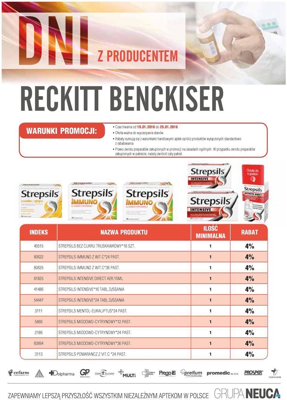 promocji na zasadach ogólnych. W przypadku zwrotu preparatów zakupionych w pakiecie, należy zwrócić cały pakiet. INDEKS NAZWA PRODUKTU 40515 STREPSILS BEZ CUKRU TRUSKAWKOWY*16 SZT.
