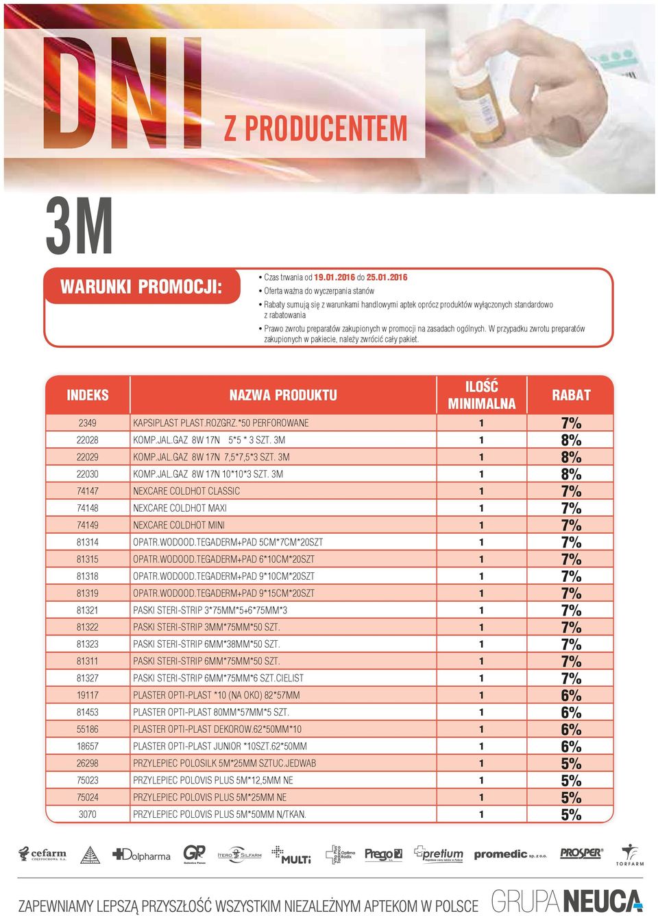 promocji na zasadach ogólnych. W przypadku zwrotu preparatów zakupionych w pakiecie, należy zwrócić cały pakiet. INDEKS NAZWA PRODUKTU 2349 KAPSIPLAST PLAST.ROZGRZ.*50 PERFOROWANE 1 7% 22028 KOMP.JAL.