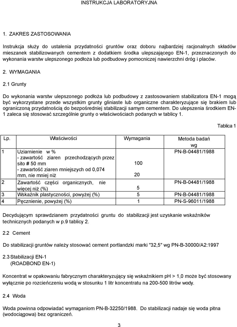 przeznaczonych do wykonania warstw ulepszonego podłoża lub podbudowy pomocniczej nawierzchni dróg i placów. 2. WYMAGANIA 2.