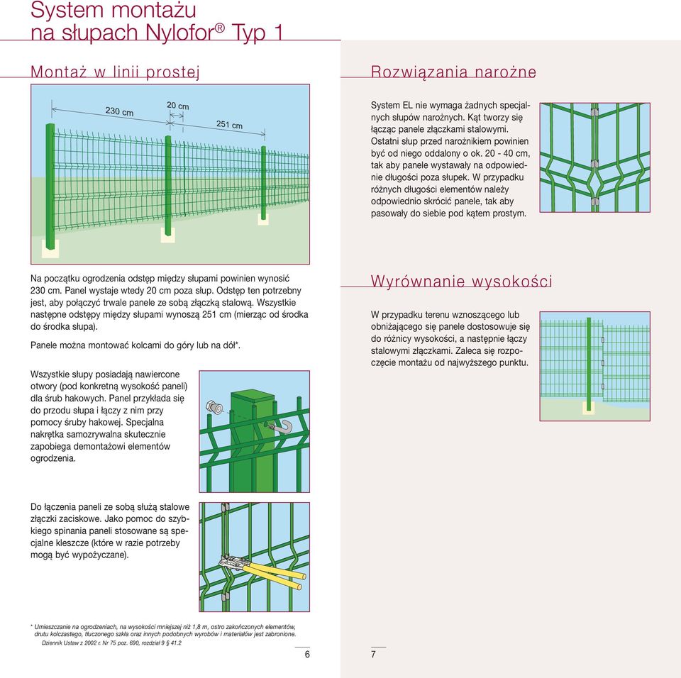 W przypadku różnych długości elementów należy odpowiednio skrócić panele, tak aby pasowały do siebie pod kątem prostym. Na początku ogrodzenia odstęp między słupami powinien wynosić 230 cm.